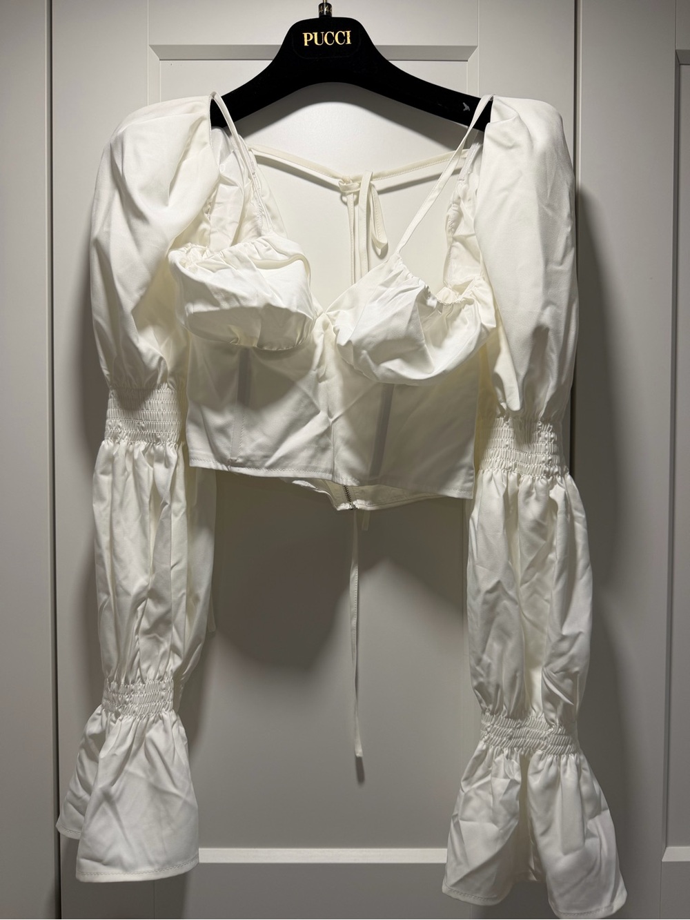 Fashion Nova Ivory Puff-Sleeve Cropped Top